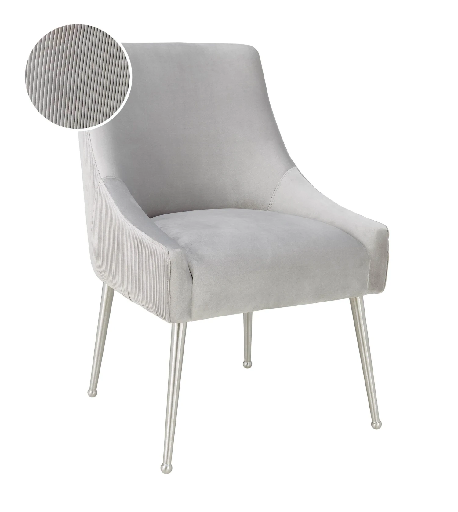 Beatrix Pleated Light Grey Velvet Side Chair - Silver Legs 1 Beatrix Pleated Light Grey Velvet Side Chair - Silver Legs