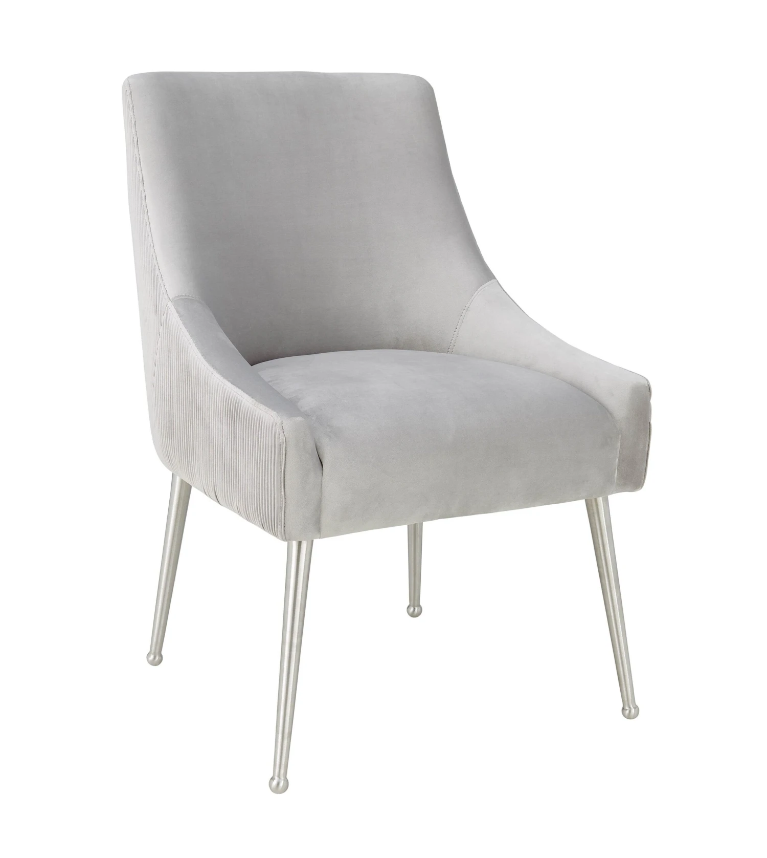 Beatrix Pleated Light Grey Velvet Side Chair - Silver Legs 3 Beatrix Pleated Light Grey Velvet Side Chair - Silver Legs - Image 3