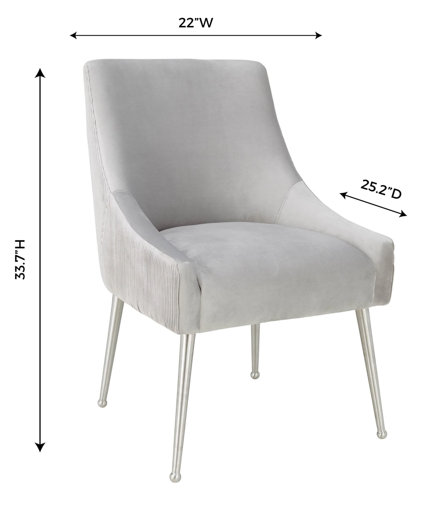 Beatrix Pleated Light Grey Velvet Side Chair - Silver Legs 8 Beatrix Pleated Light Grey Velvet Side Chair - Silver Legs - Image 8
