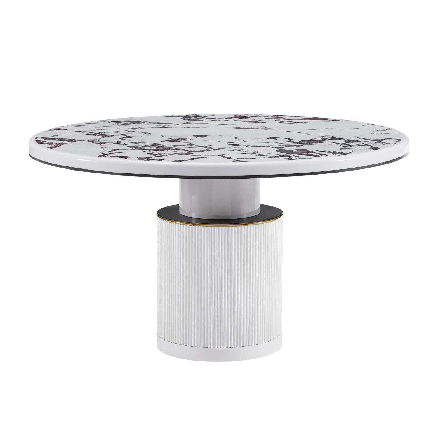 Vanessa White Marble Lacquer 53" Round Dining Table 1 Vanessa White Marble Lacquer 53" Round Dining Table