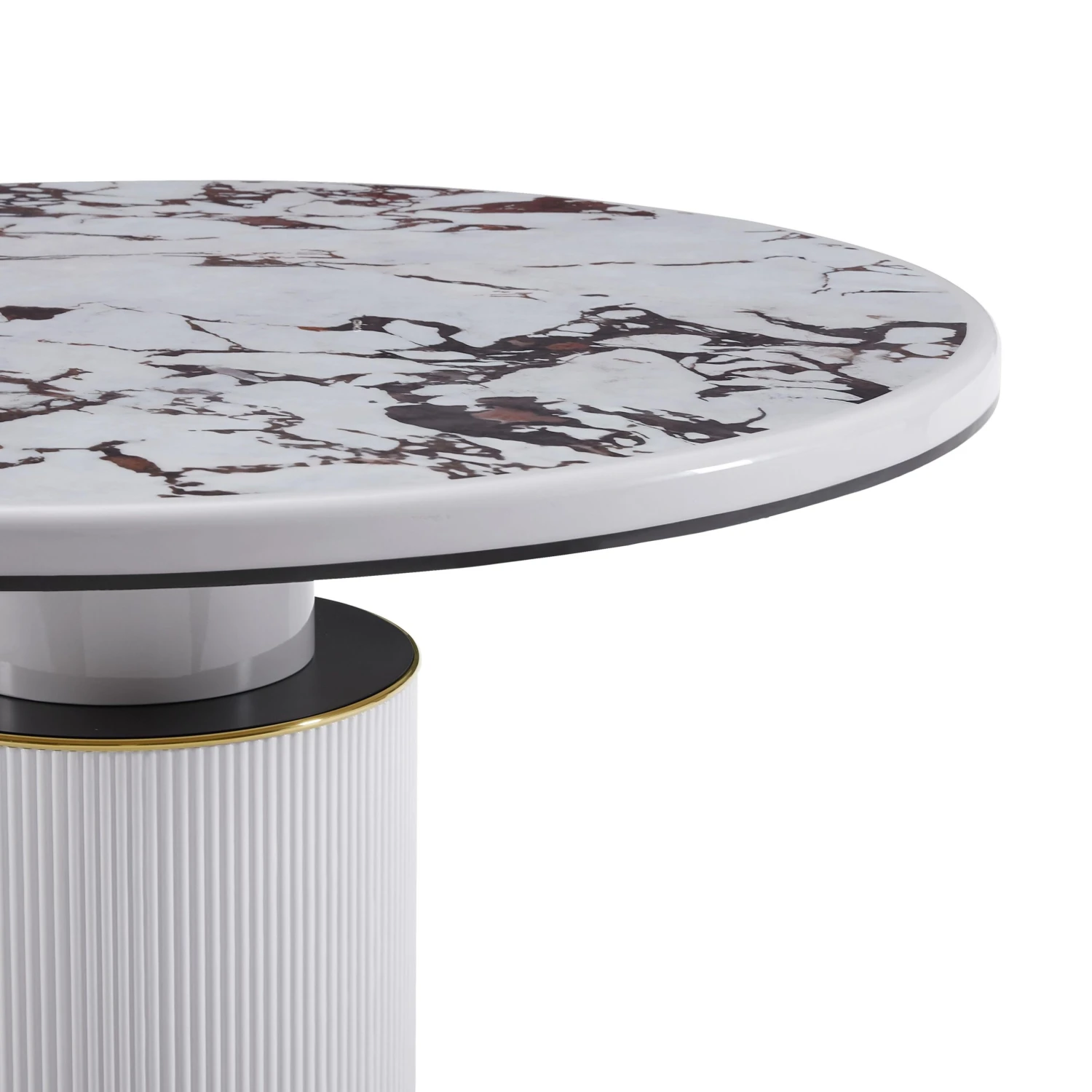 Vanessa White Marble Lacquer 53" Round Dining Table 4 Vanessa White Marble Lacquer 53" Round Dining Table - Image 4