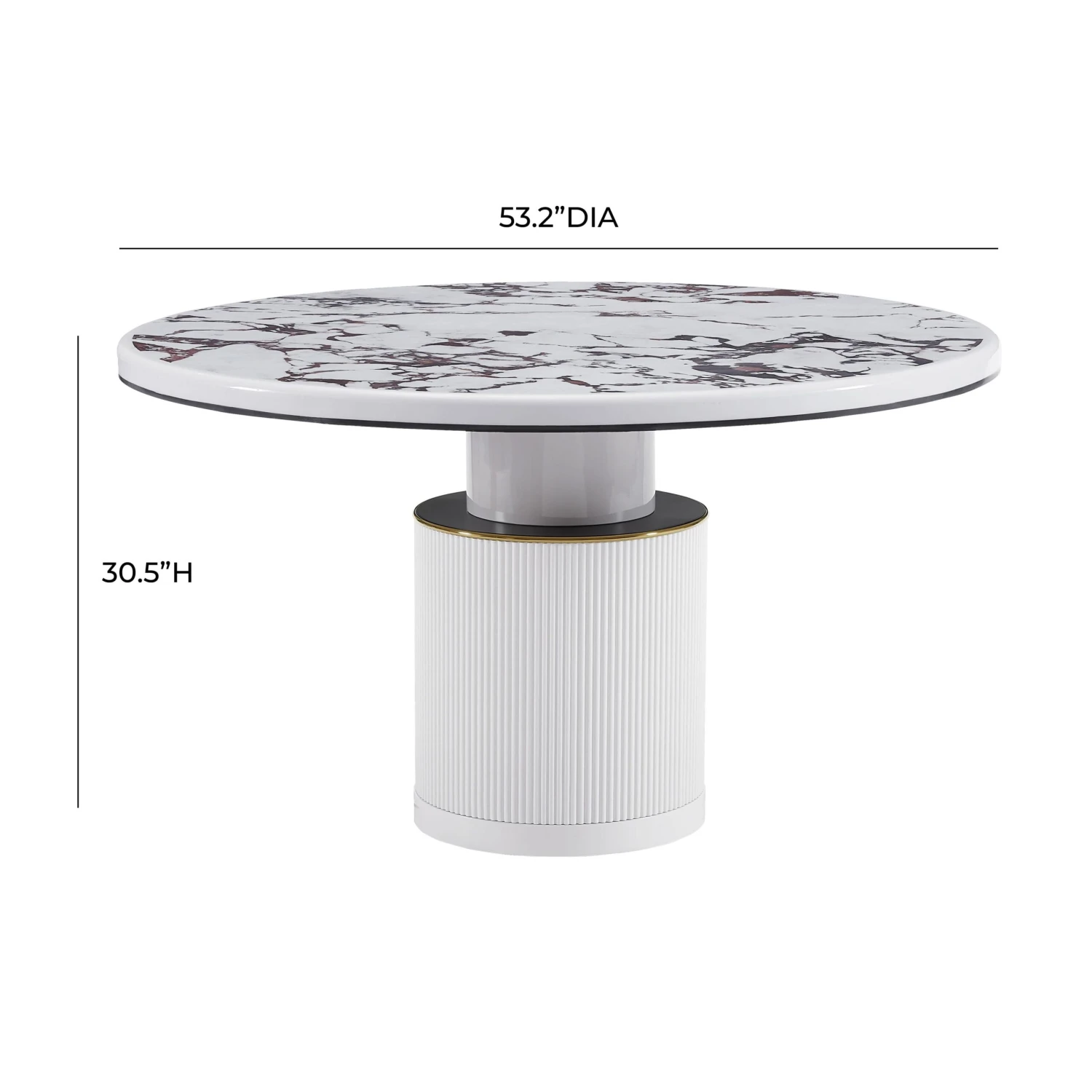 Vanessa White Marble Lacquer 53" Round Dining Table 6 Vanessa White Marble Lacquer 53" Round Dining Table - Image 6