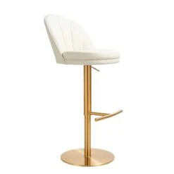 Venus Cream Performance Vegan Leather And Gold Adjustable Swivel Stool