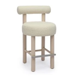 Carmel Cream Boucle And Solid Wood Counter Stool