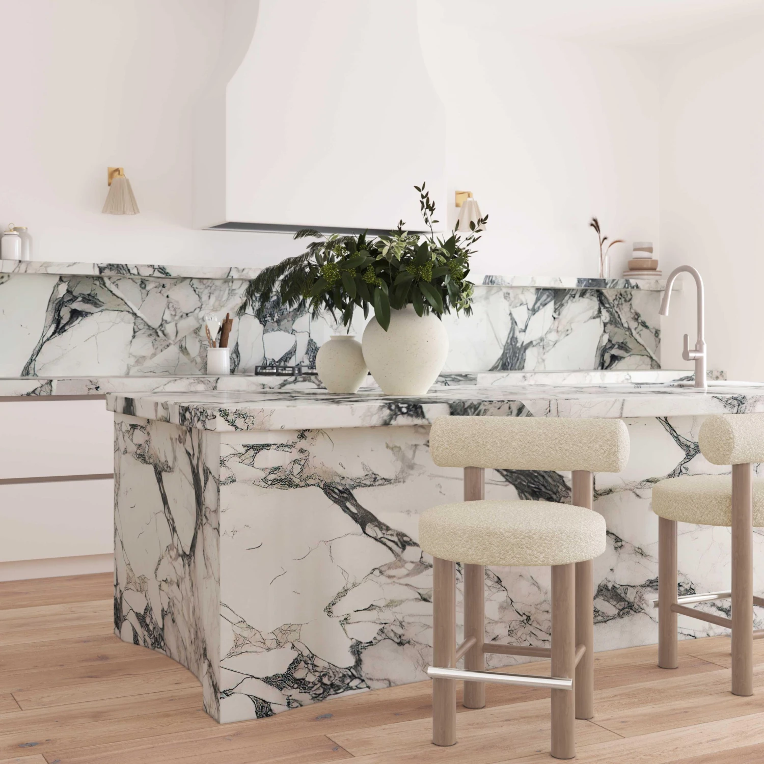 Carmel Cream Boucle And Solid Wood Counter Stool 2 Carmel Cream Boucle And Solid Wood Counter Stool - Image 2