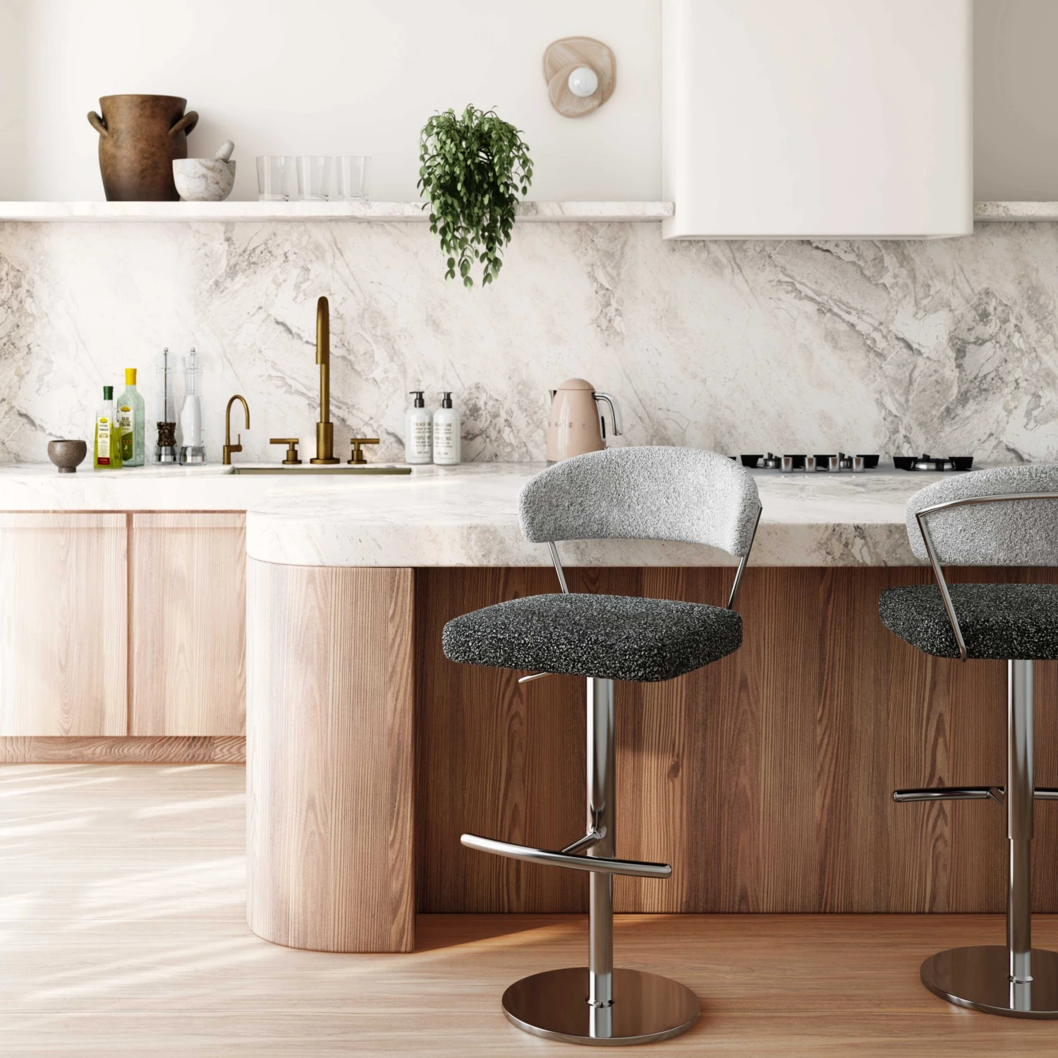 Cosmo Black And Grey Boucle Adjustable Stool 2 Cosmo Black And Grey Boucle Adjustable Stool - Image 2