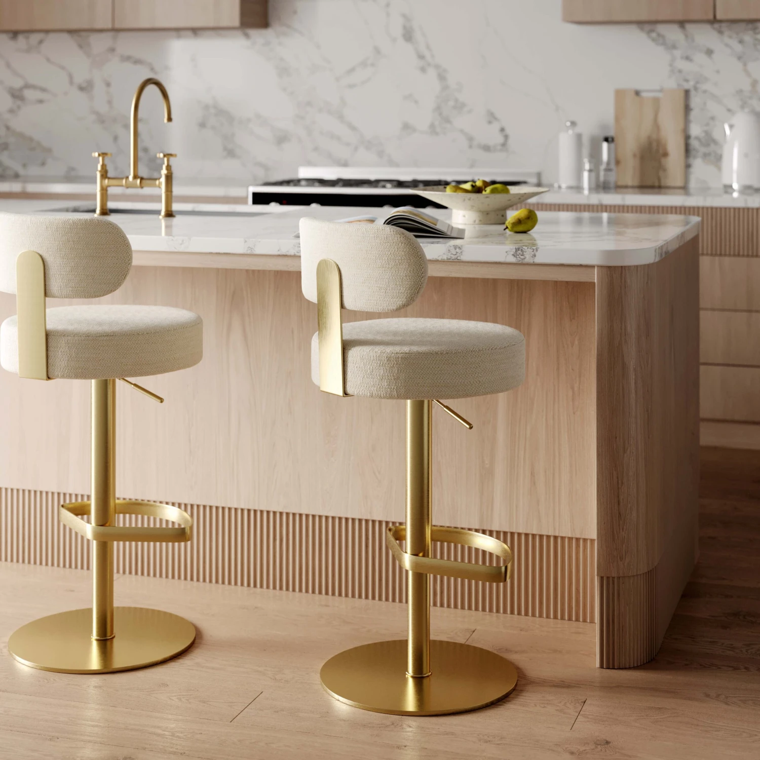 Primrose Cream Textured Performance Fabric Adjustable Stool 2 Primrose Cream Textured Performance Fabric Adjustable Stool - Image 2