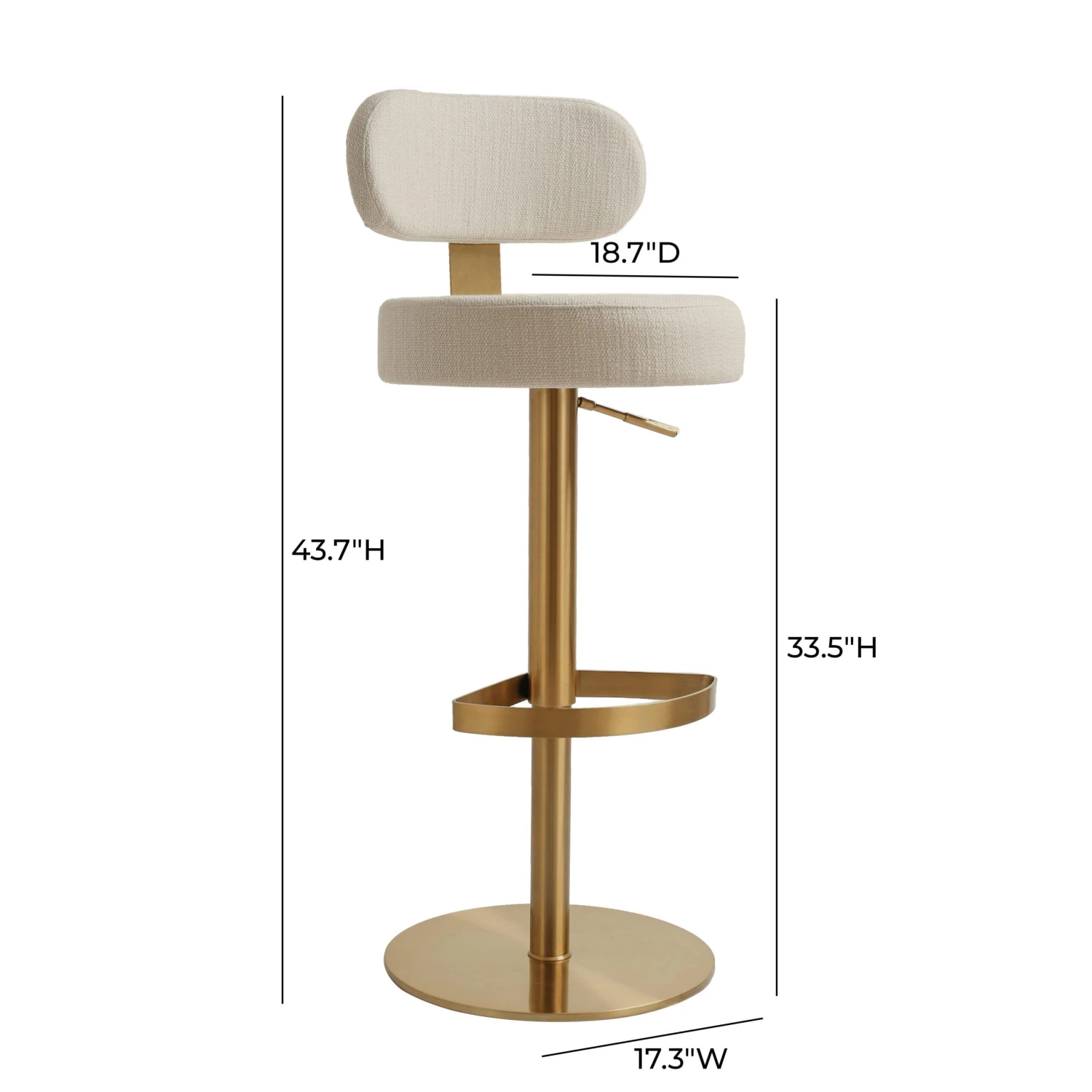 Primrose Cream Textured Performance Fabric Adjustable Stool 9 Primrose Cream Textured Performance Fabric Adjustable Stool - Image 9