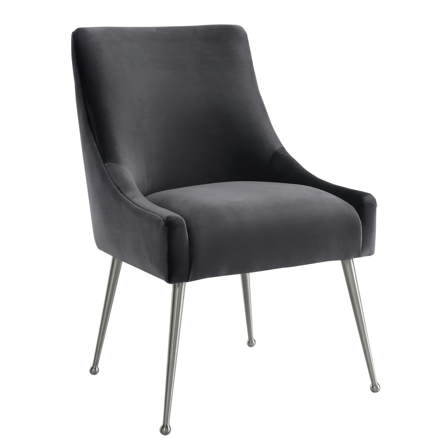 Beatrix Grey Velvet Side Chair - Silver Legs 1 Beatrix Grey Velvet Side Chair - Silver Legs