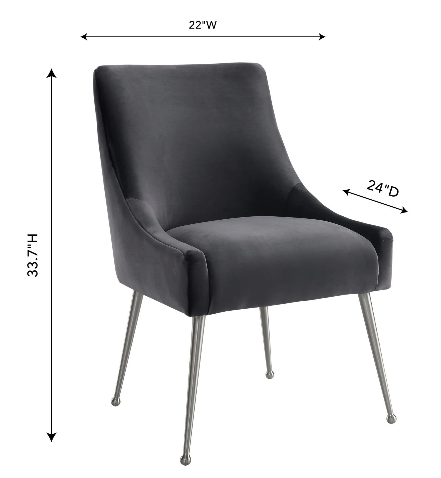 Beatrix Grey Velvet Side Chair - Silver Legs 6 Beatrix Grey Velvet Side Chair - Silver Legs - Image 6