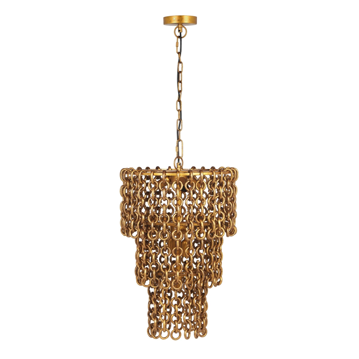 Nirsa Brass Chain Link 3-Tier Chandelier 3 Nirsa Brass Chain Link 3-Tier Chandelier - Image 3