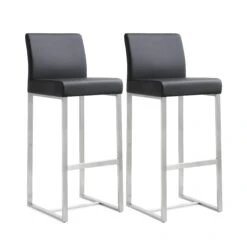 Denmark Performance Vegan Leather Stool With Silver Base - Set Of 2 -TOV Furniture Store TOV K3636 1