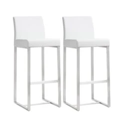 Denmark Performance Vegan Leather Stool With Silver Base - Set Of 2 -TOV Furniture Store TOV K3637 1