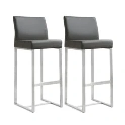 Denmark Performance Vegan Leather Stool With Silver Base - Set Of 2