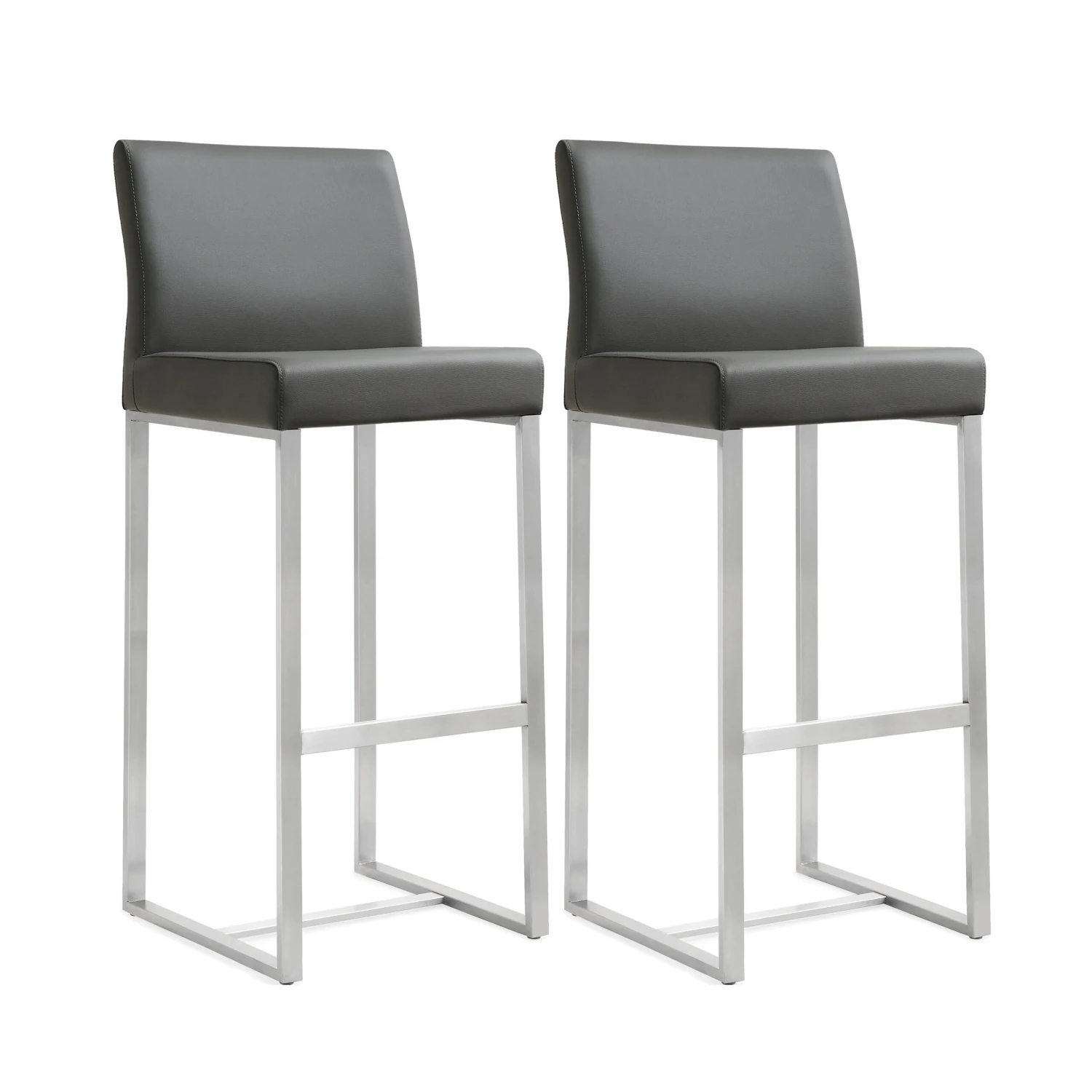 Denmark Performance Vegan Leather Stool With Silver Base - Set Of 2