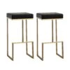 Ferrara Black Performance Vegan Leather And Gold Steel Barstool - Set Of 2