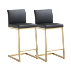 Parma Performance Vegan Leather And Gold Stainless Steel Counter Stool - Set Of 2