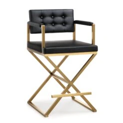 Director Performance Vegan Leather Stool With Gold Base 29 Director Performance Vegan Leather Stool With Gold Base -TOV Furniture Store TOV K3667 1
