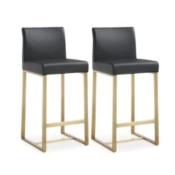 Denmark Performance Vegan Leather Stool With Gold Base - Set Of 2 29 Denmark Performance Vegan Leather Stool With Gold Base - Set Of 2 -TOV Furniture Store TOV K3671 1