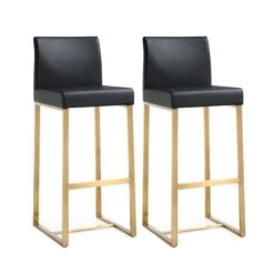 Denmark Performance Vegan Leather Stool With Gold Base - Set Of 2