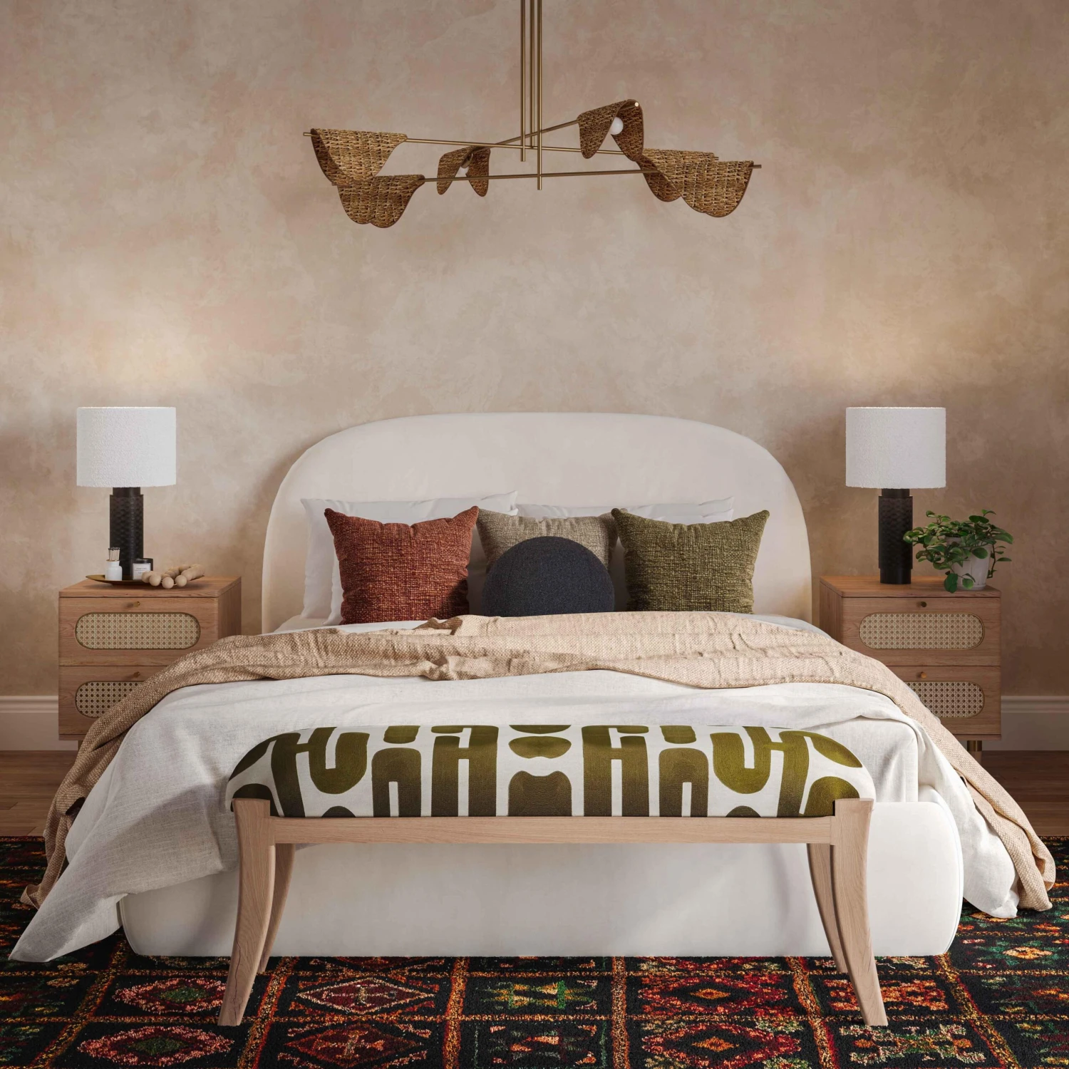 Arielle Olive & White Embroidered Bench 2 Arielle Olive & White Embroidered Bench - Image 2