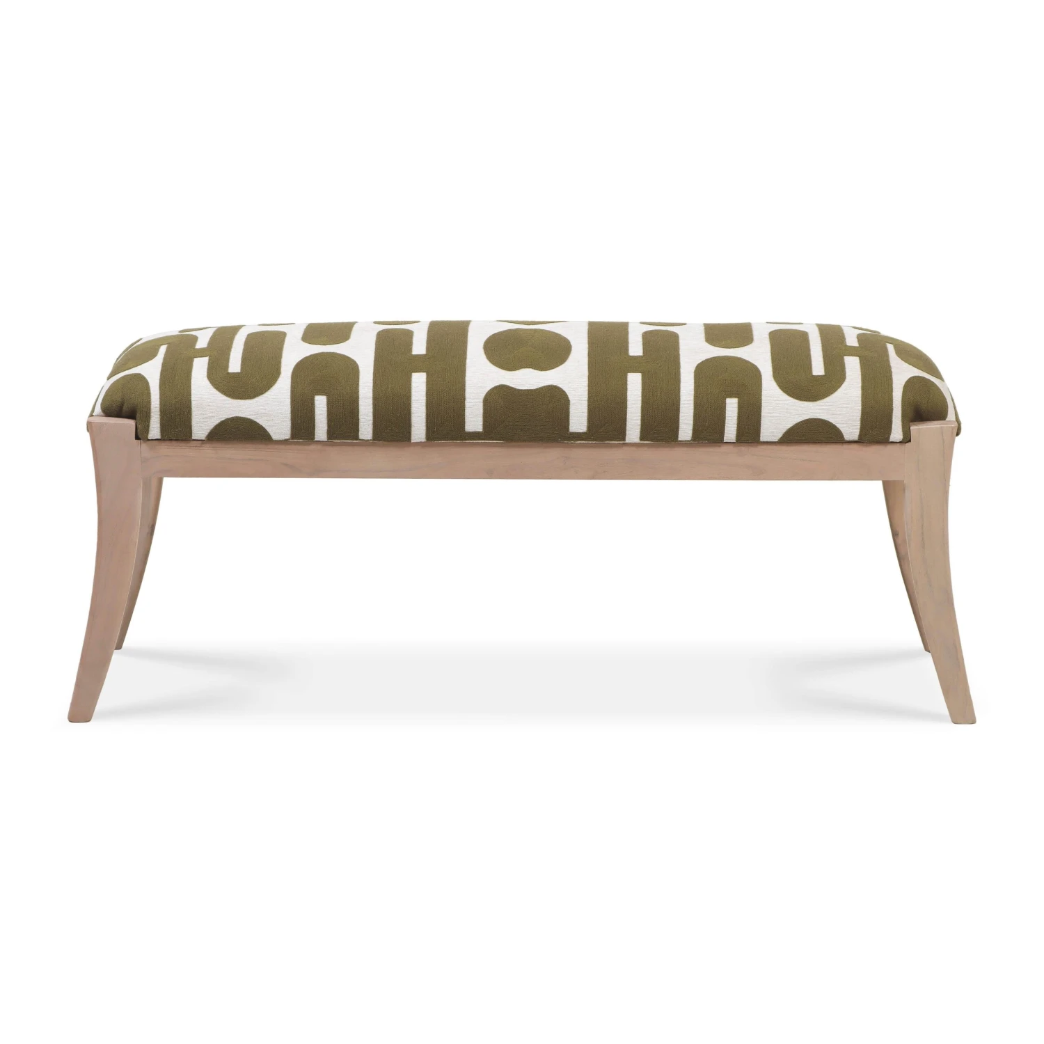 Arielle Olive & White Embroidered Bench 3 Arielle Olive & White Embroidered Bench - Image 3