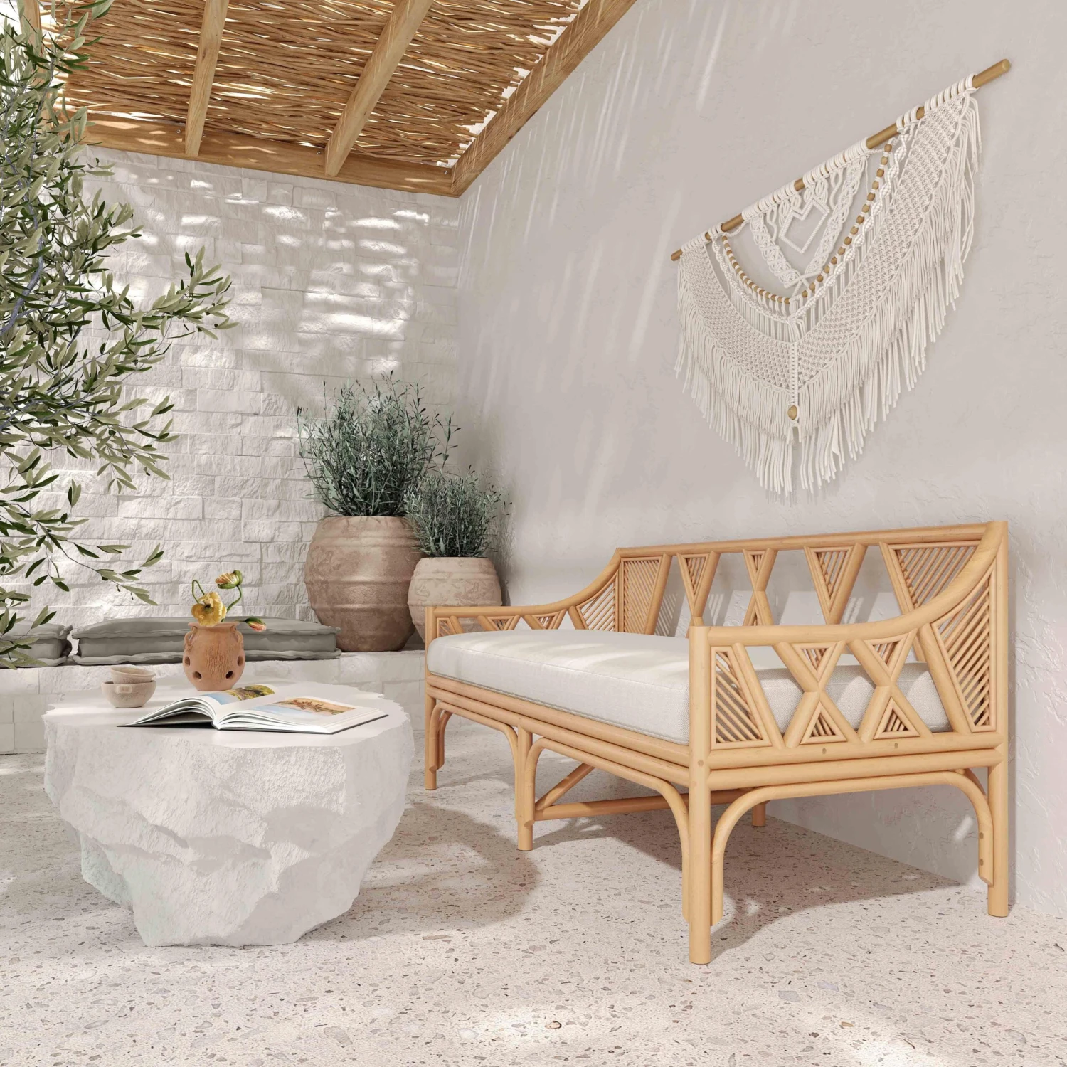 Jayla Natural Rattan Bench 2 Jayla Natural Rattan Bench - Image 2