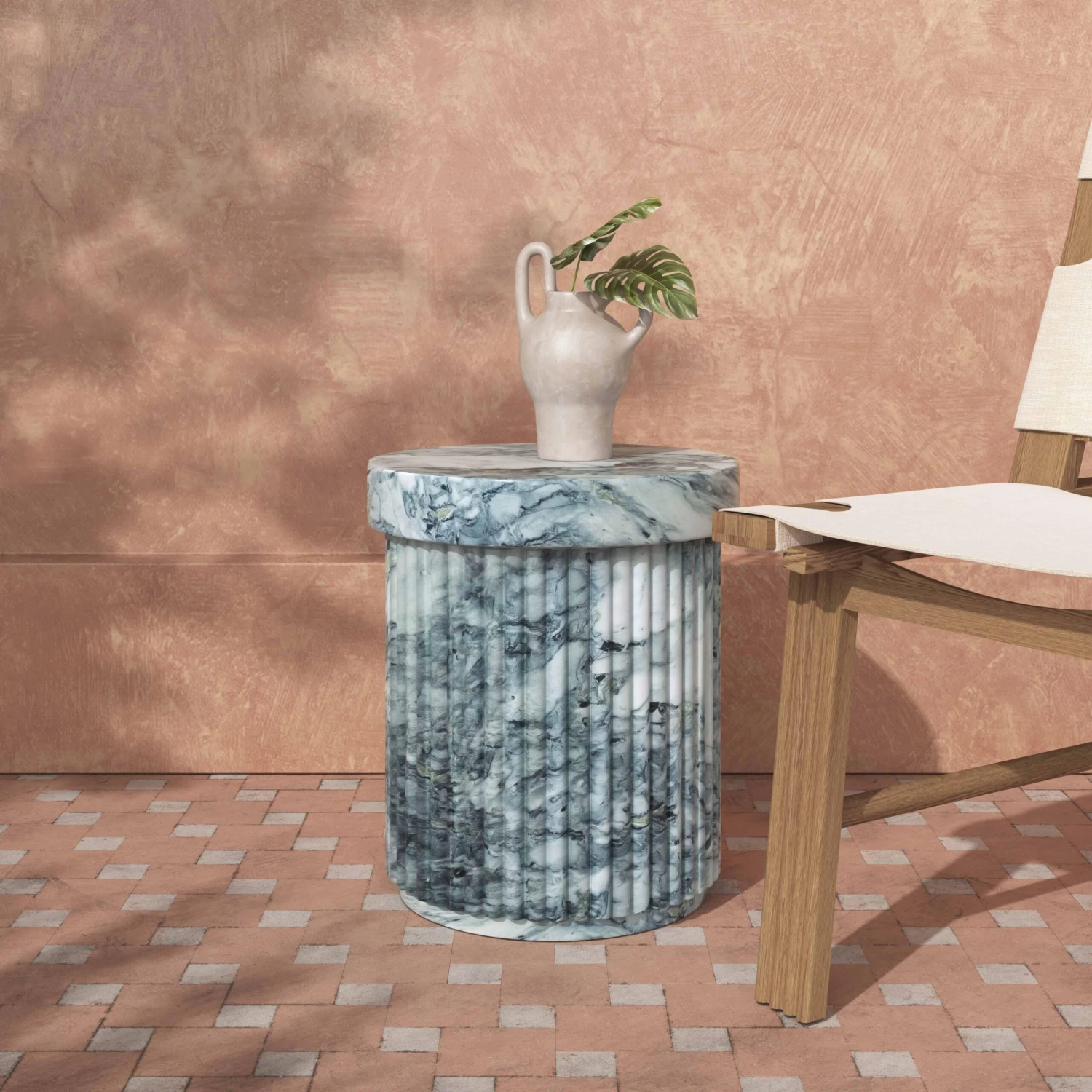 Serafina Marble Pattern Concrete Indoor / Outdoor Side Table 2 Serafina Marble Pattern Concrete Indoor / Outdoor Side Table - Image 2