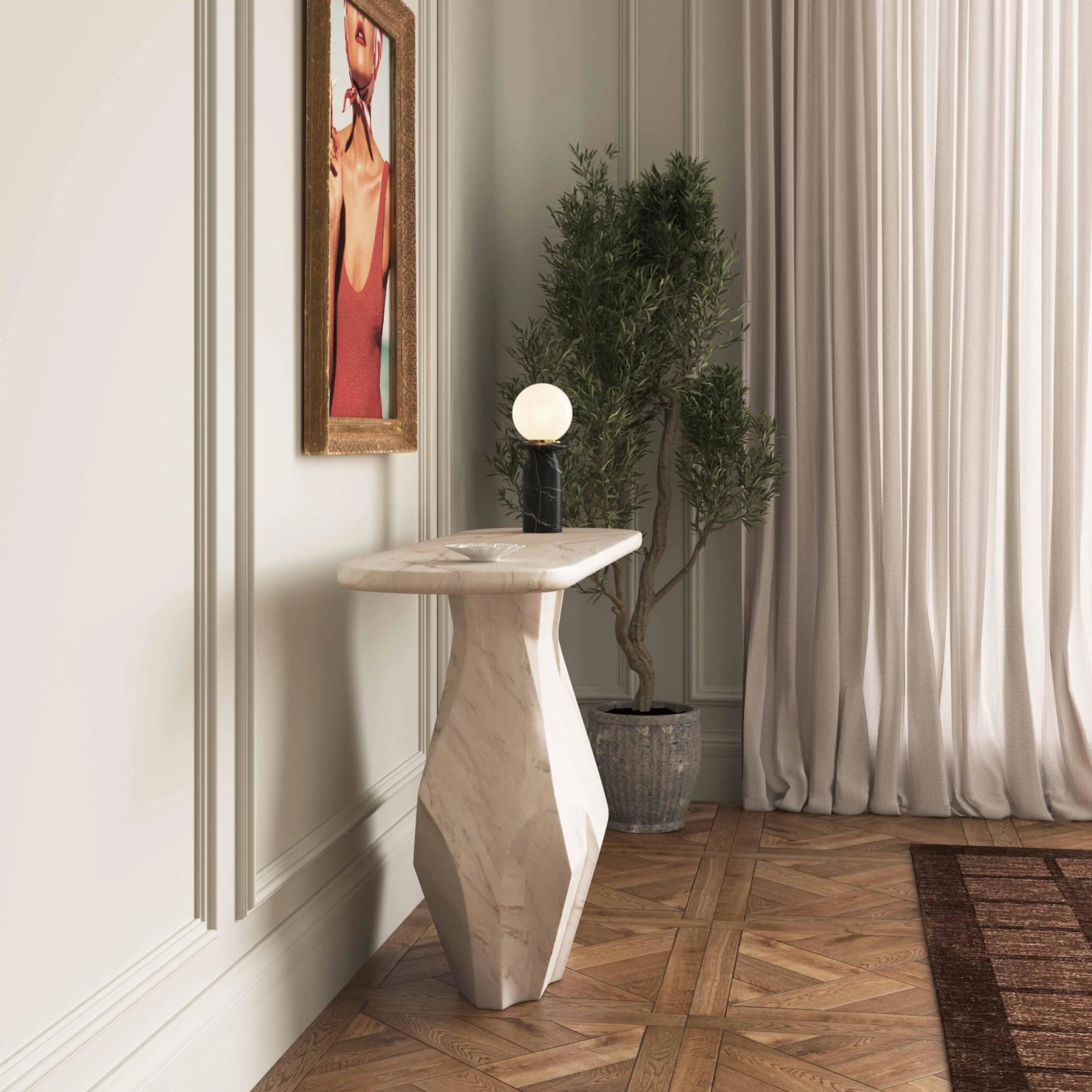 Esme Faux Marble Indoor / Outdoor Long Console Table 2 Esme Faux Marble Indoor / Outdoor Long Console Table - Image 2