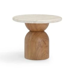 Cynthia Travertine Concrete Indoor / Outdoor Side Table