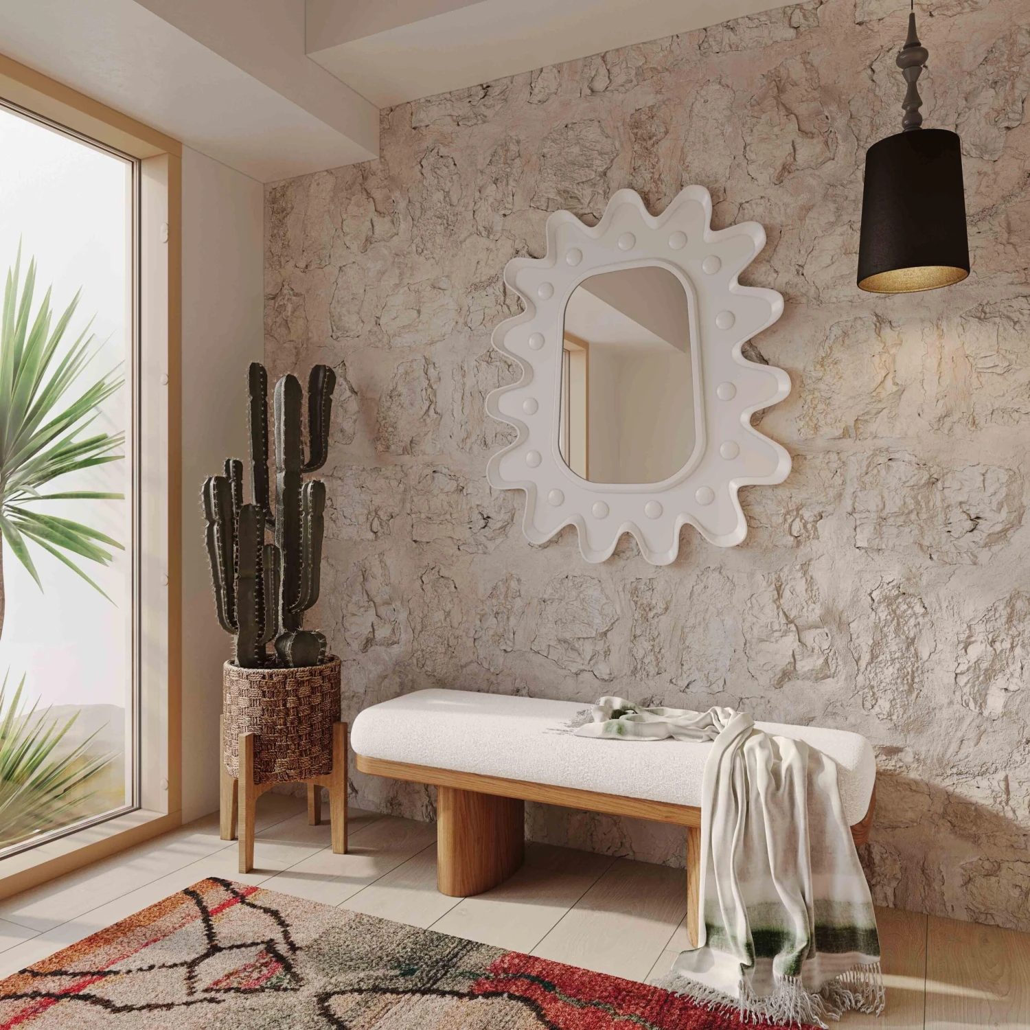 Ollie White Performance Boucle Wooden Bench 2 Ollie White Performance Boucle Wooden Bench - Image 2