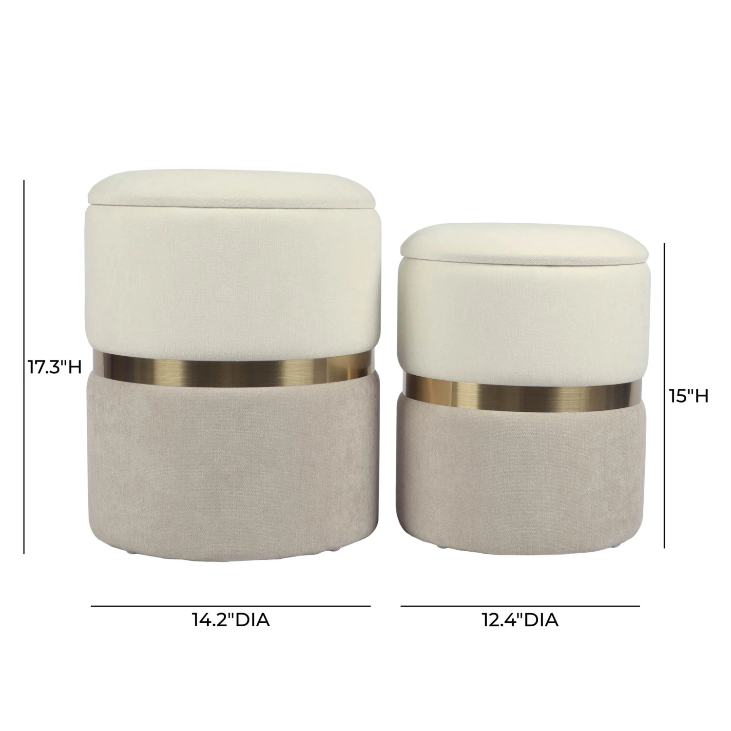 Gigi Cream And Tan Chenille Storage Ottoman - Set Of 2 4 Gigi Cream And Tan Chenille Storage Ottoman - Set Of 2 - Image 4