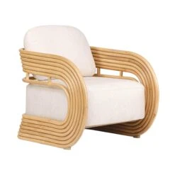 Lauretta Cream Fabric And Natural Rattan Accent Chair