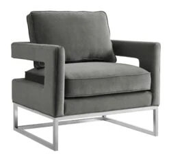Avery Grey Velvet Chair With Silver Base