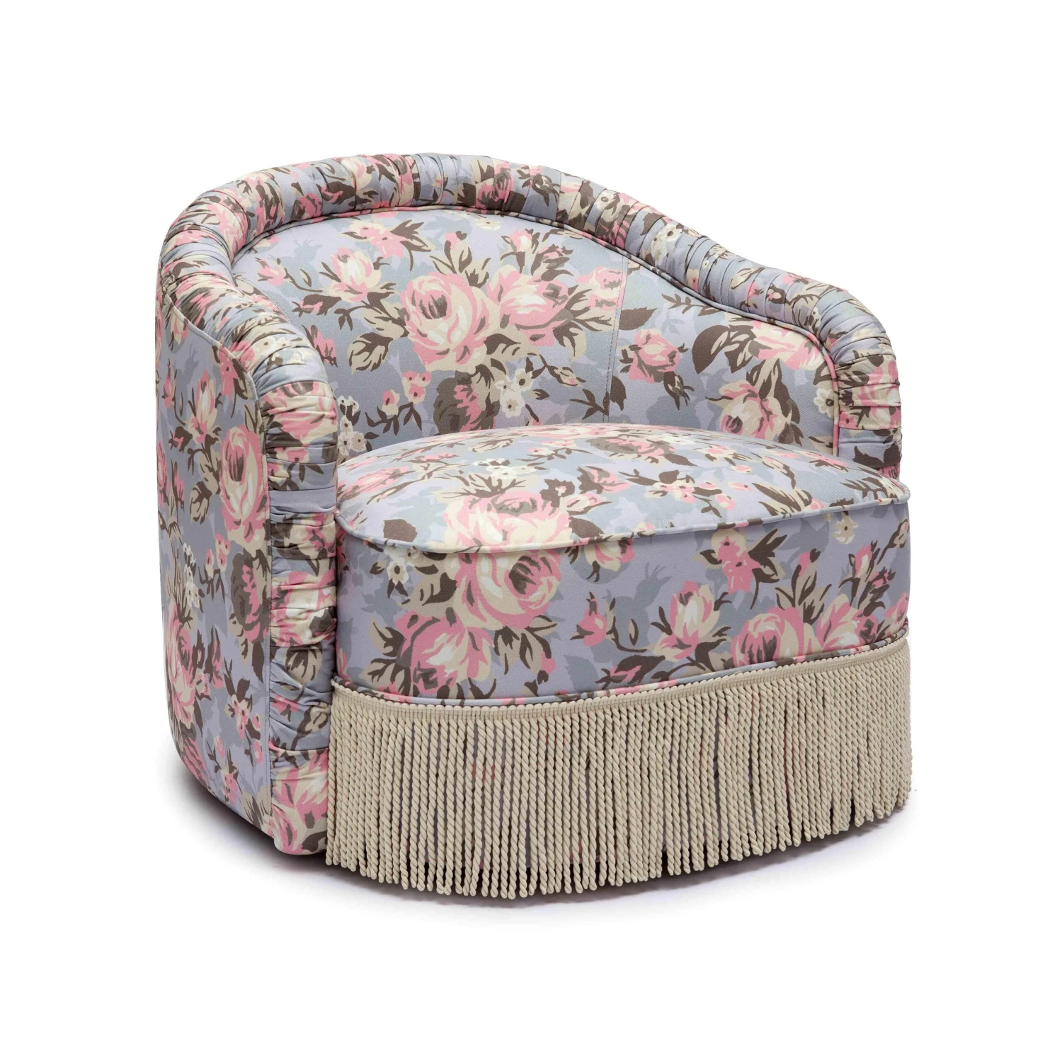 Pamela Spring Floral Print Tasseled Lounge Chair 1 Pamela Spring Floral Print Tasseled Lounge Chair