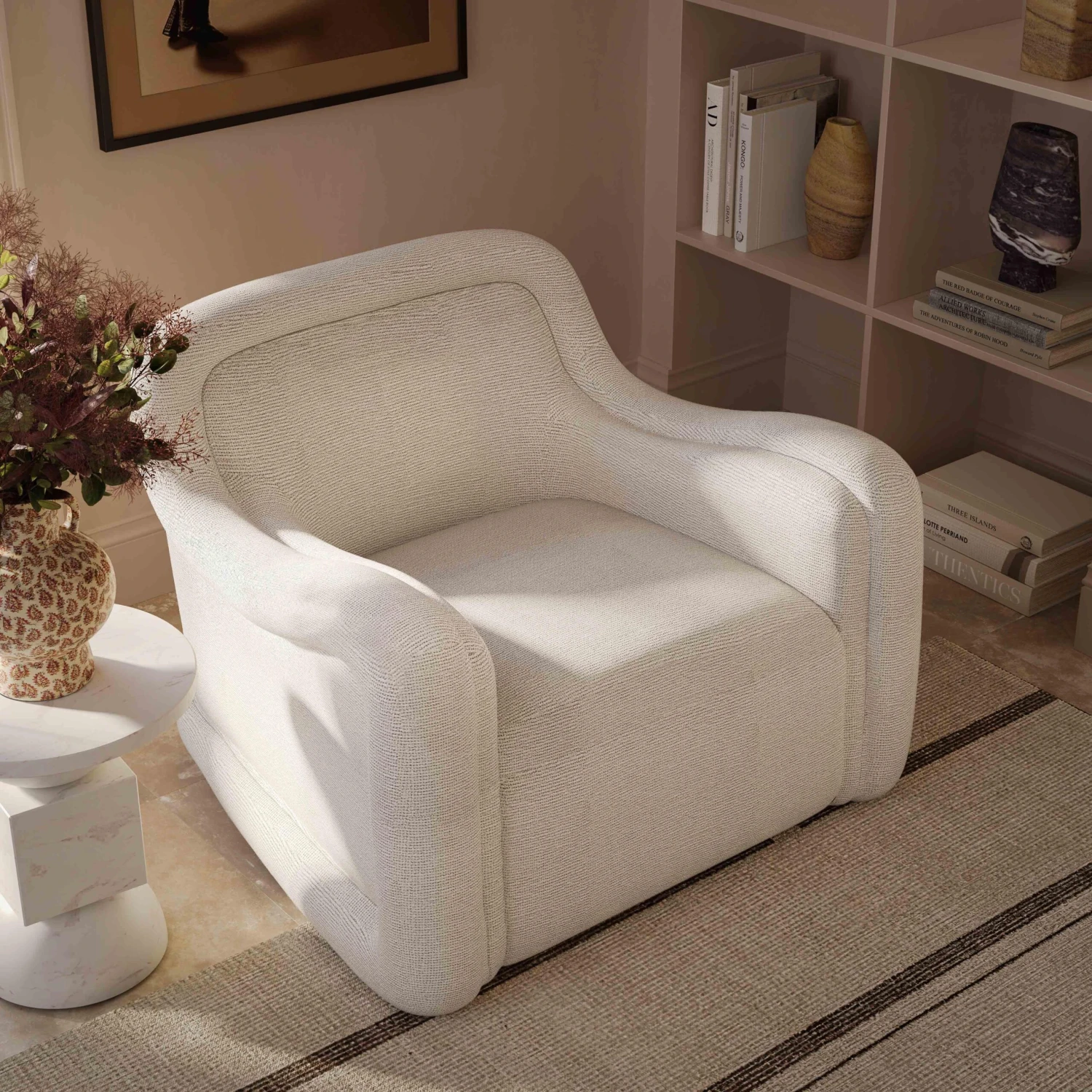 Charli Cream Basketweave Chenille Swivel Chair 2 Charli Cream Basketweave Chenille Swivel Chair - Image 2